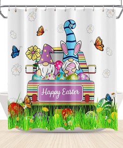 Colorful Butterflies and Easter Eggs on the Gnome Shower Curtain