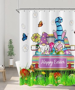 Colorful Butterflies and Easter Eggs on the Gnome Shower Curtain