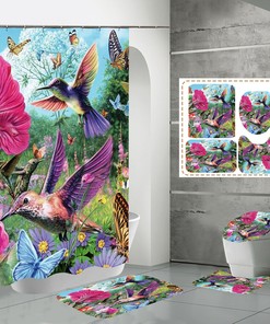 Colorful Butterfly And Flower Bird Shower Curtain For Lovely Bathroom Decor