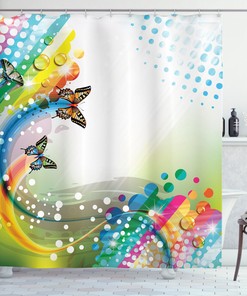 Colorful Butterfly Print Trippy Shower Curtain for Bathroom Decor