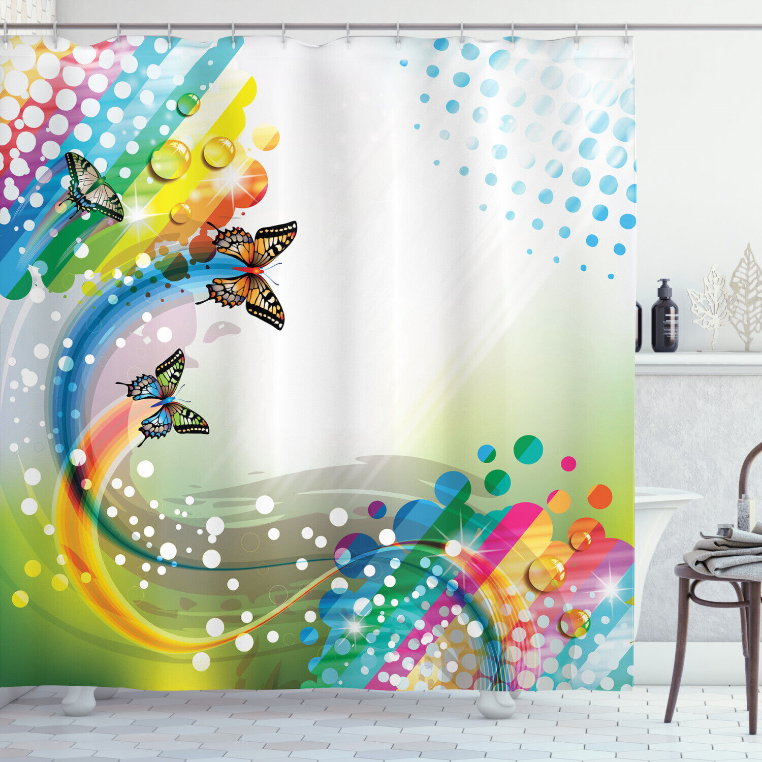 Colorful Butterfly Print Trippy Shower Curtain for Bathroom Decor