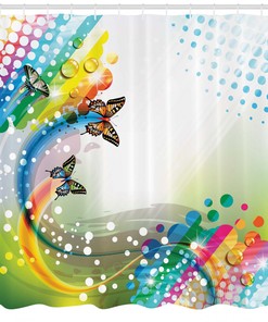 Colorful Butterfly Print Trippy Shower Curtain for Bathroom Decor
