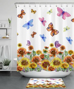 Colorful Butterfly Shower Curtain For Spring Bathroom Decor
