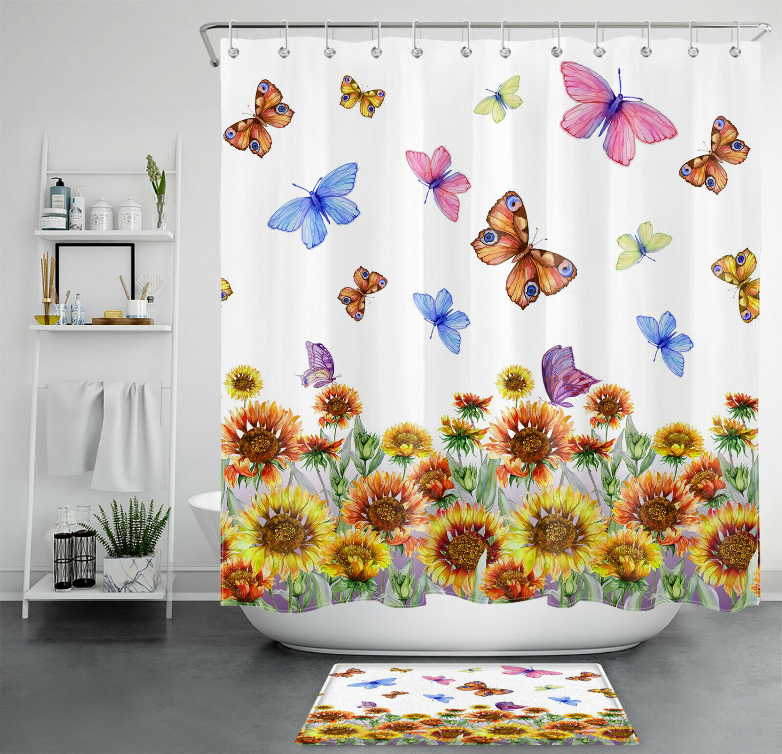 Colorful Butterfly Shower Curtain For Spring Bathroom Decor