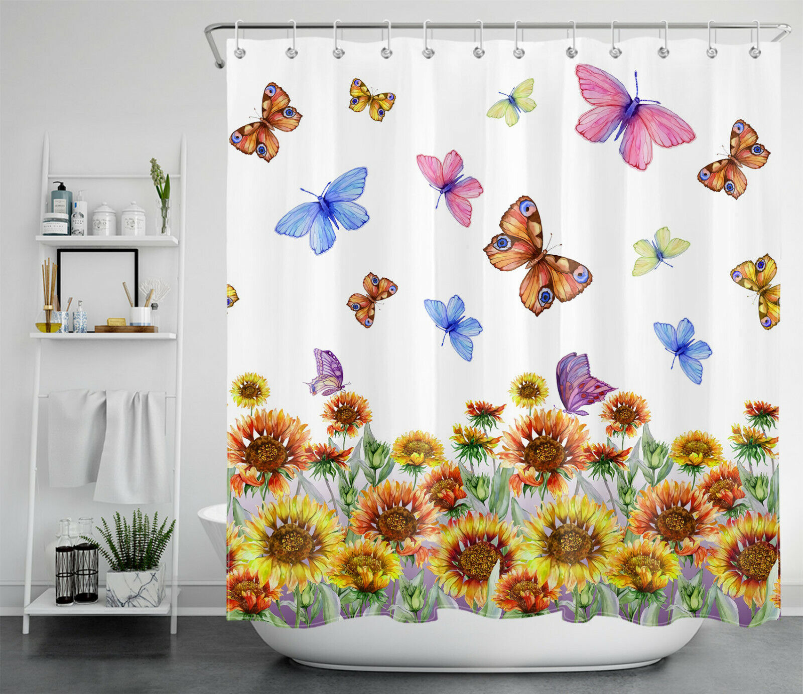 Colorful Butterfly Shower Curtain For Spring Bathroom Decor - Image 2
