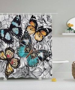 Colorful Butterfly Shower Curtain - Nature Design With Cute And Elegant Style To Compliment Your Bathroom Decor