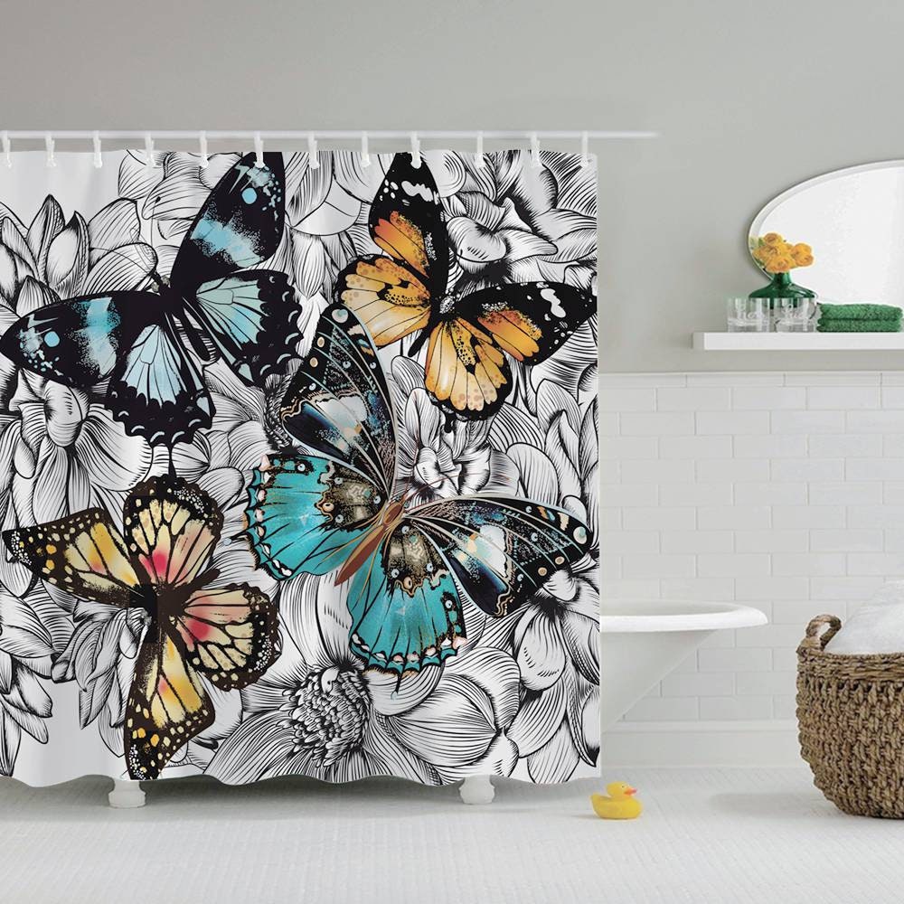Colorful Butterfly Shower Curtain - Nature Design With Cute And Elegant Style To Compliment Your Bathroom Decor
