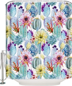 Colorful Cactus Flower and Succulent Decorative Bath Curtain