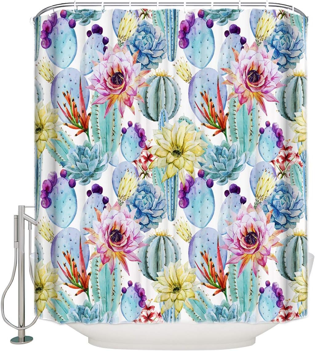Colorful Cactus Flower and Succulent Decorative Bath Curtain