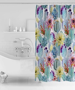 Colorful Cactus Flower and Succulent Decorative Bath Curtain