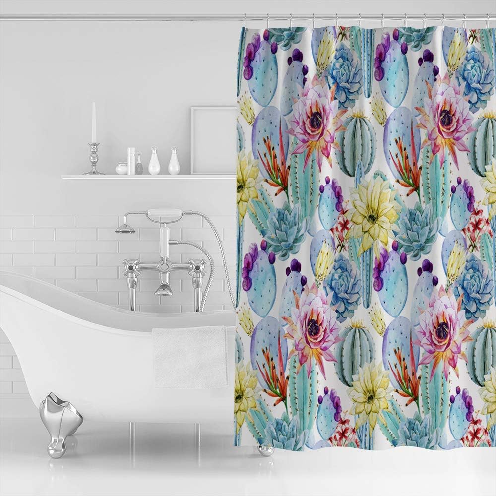 Colorful Cactus Flower and Succulent Decorative Bath Curtain