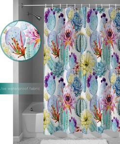 Colorful Cactus Flower and Succulent Decorative Bath Curtain