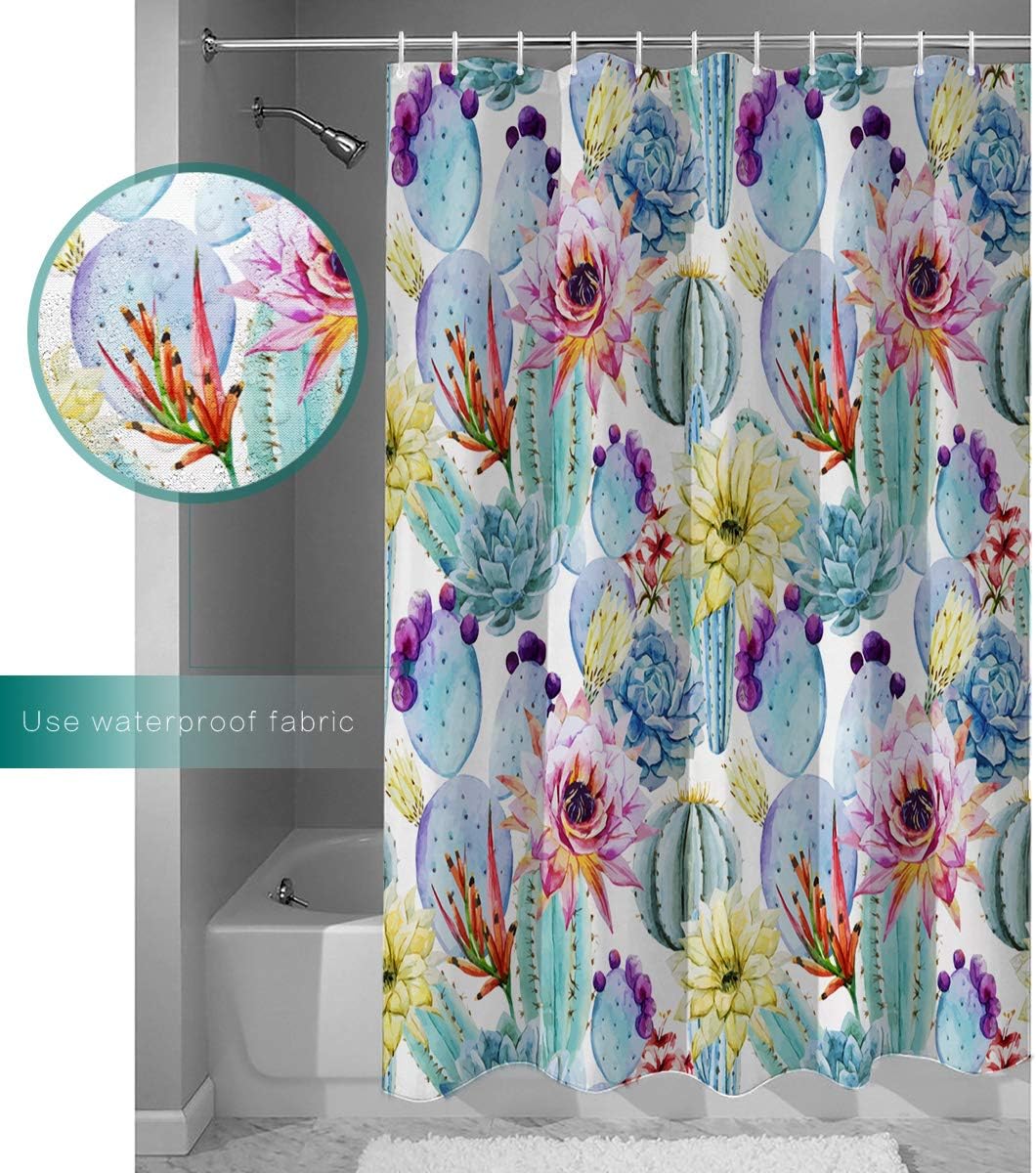 Colorful Cactus Flower and Succulent Decorative Bath Curtain
