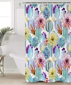 Colorful Cactus Flower and Succulent Decorative Bath Curtain