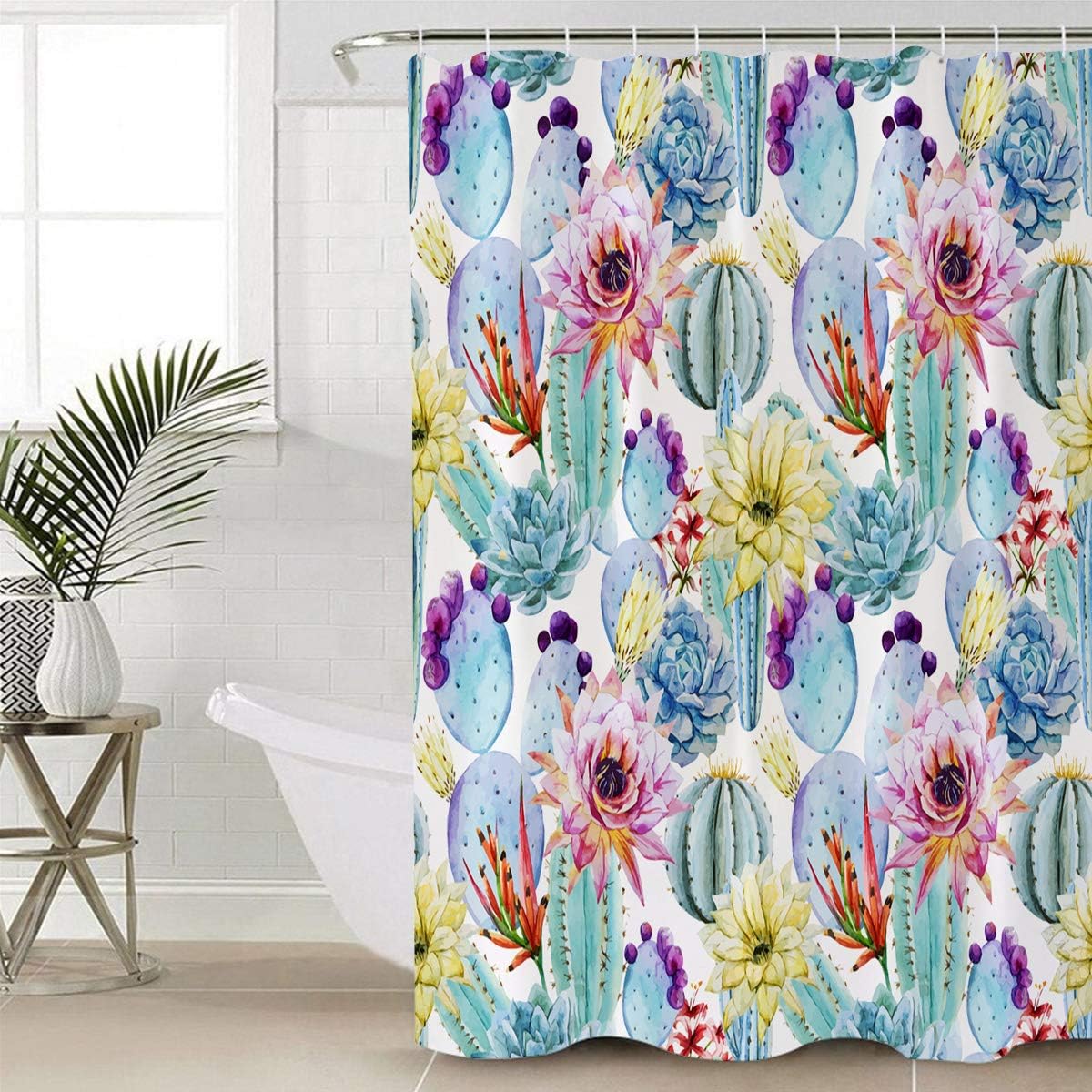 Colorful Cactus Flower and Succulent Decorative Bath Curtain