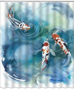 Colorful Carp Fish Koi Shower Curtain, Asian Fabric Bathroom Decor with Japanese Symbol
