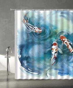 Colorful Carp Fish Koi Shower Curtain, Asian Fabric Bathroom Decor with Japanese Symbol