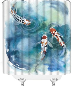 Colorful Carp Fish Koi Shower Curtain, Asian Fabric Bathroom Decor with Japanese Symbol