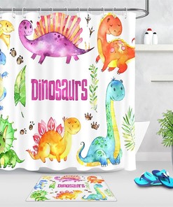 Colorful Cartoon Dinosaur Print Shower Curtain For Children'S Bathrooms