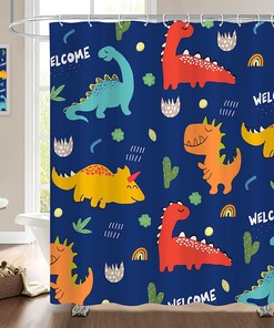Colorful Cartoon Dinosaur Printed Shower Curtain For Kids Bathroom Decor Fabric