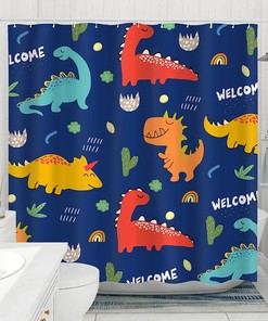Colorful Cartoon Dinosaur Printed Shower Curtain For Kids Bathroom Decor Fabric