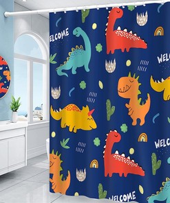 Colorful Cartoon Dinosaur Printed Shower Curtain For Kids Bathroom Decor Fabric