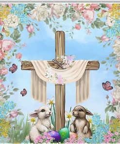 Colorful Cartoon Rabbit Shower Curtain with Butterfly Design