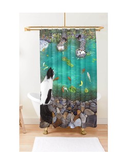 Colorful Cats And Koi Fish Designer Shower Curtain With Cat Bathroom Decor
