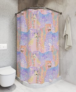 Colorful Cheetah Print Fabric Shower Curtain With Boho Pattern