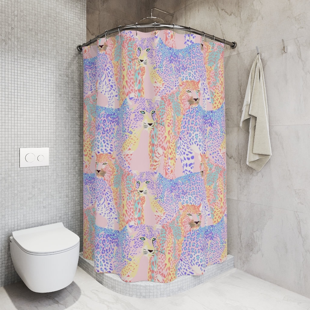 Colorful Cheetah Print Fabric Shower Curtain With Boho Pattern