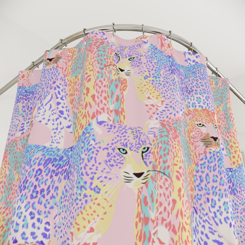 Colorful Cheetah Print Fabric Shower Curtain With Boho Pattern - Image 2