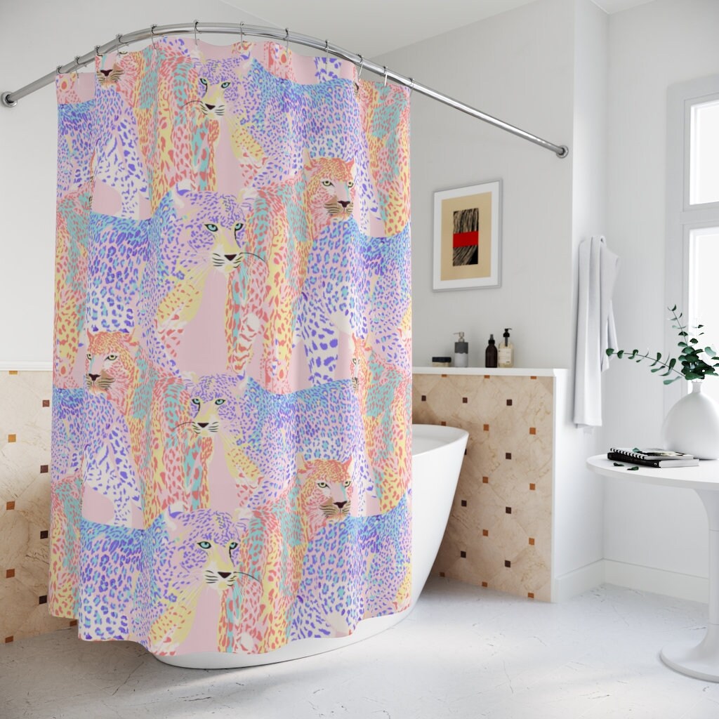 Colorful Cheetah Print Fabric Shower Curtain With Boho Pattern - Image 3
