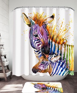 Colorful Colt And Momma Zebra Shower Curtain With Waterproof Fabric