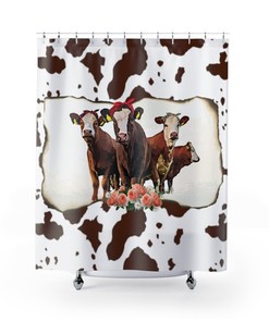 Colorful Cow And Flower Print Shower Curtain Cover