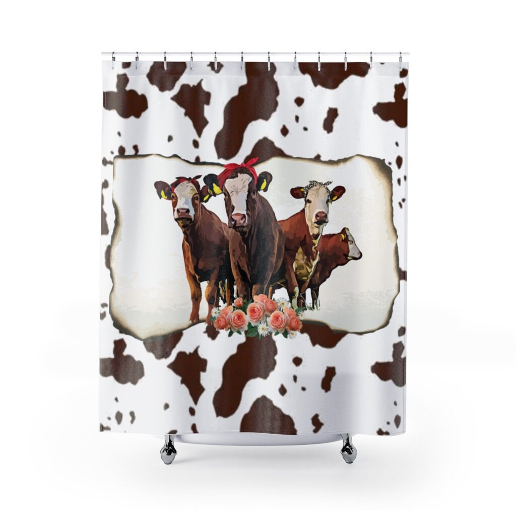 Colorful Cow And Flower Print Shower Curtain Cover