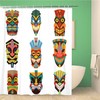 Colorful Cut Wooden Guise Flat Shower Curtain With Hawaiian Tribal Tiki Mask