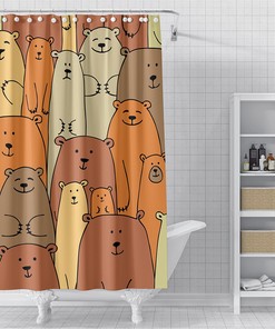 Colorful Cute Brown Bear Shower Curtain For Kids Waterproof Bath Curtain