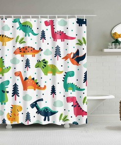 Colorful Cute Dino Shower Curtain For Kid'S Bathroom