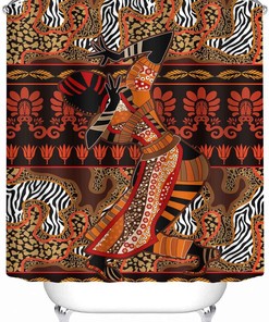Colorful Dancing Tribal Black Girl Shower Curtain - African Woman Fabric for Bathroom Decor