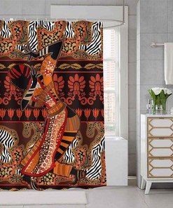 Colorful Dancing Tribal Black Girl Shower Curtain - African Woman Fabric for Bathroom Decor