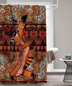Colorful Dancing Tribal Black Girl Shower Curtain - African Woman Fabric for Bathroom Decor