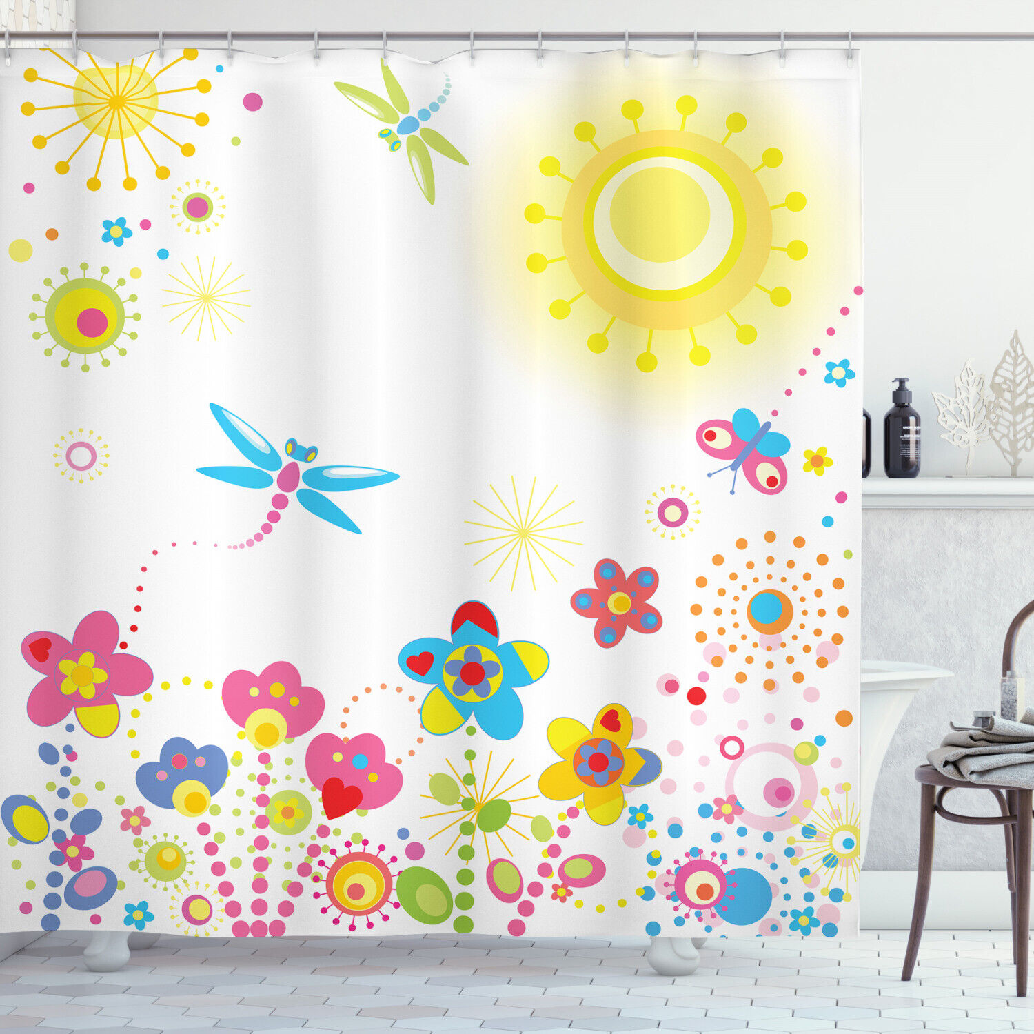 Colorful Dandelions Happiness Dragonfly Shower Curtain For A Positive Vibe