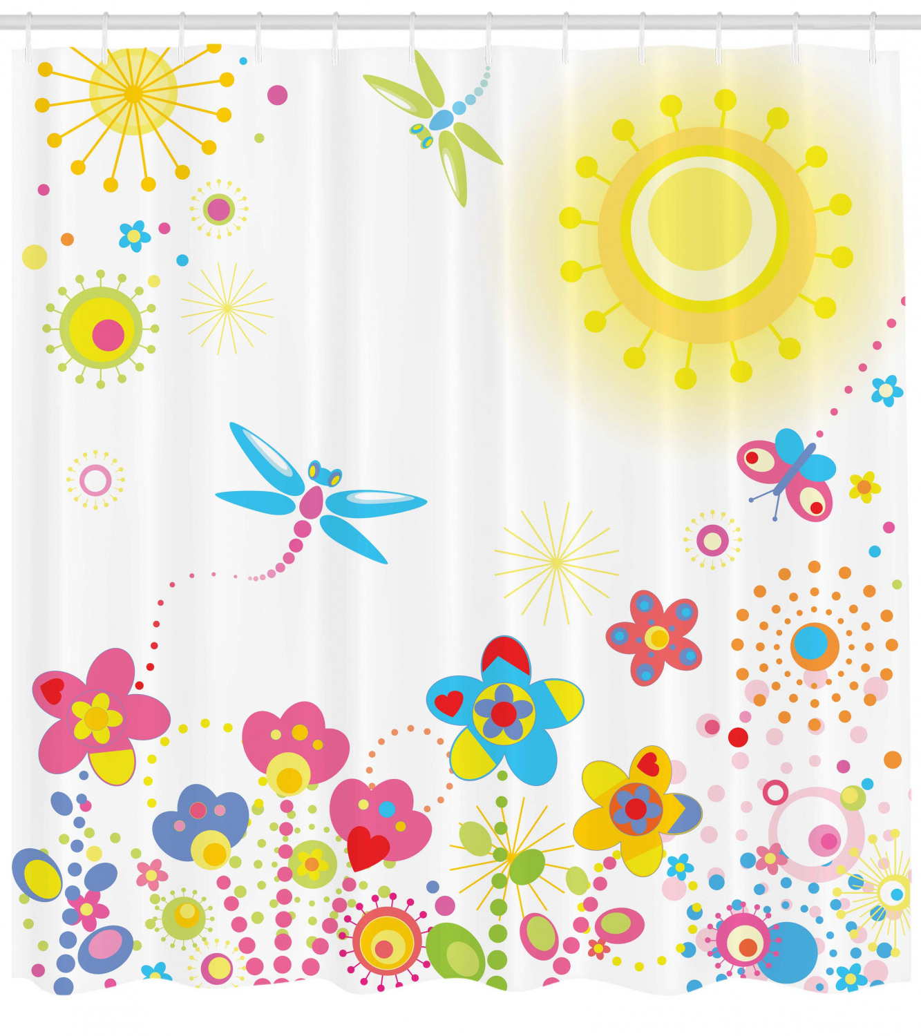 Colorful Dandelions Happiness Dragonfly Shower Curtain For A Positive Vibe - Image 4
