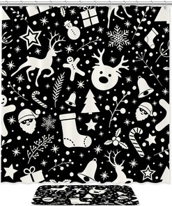 Colorful Deer and Snowflakes Merry Christmas Shower Curtain for Bathroom Decor