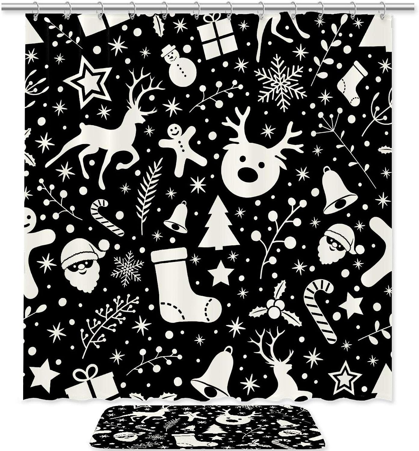Colorful Deer and Snowflakes Merry Christmas Shower Curtain for Bathroom Decor