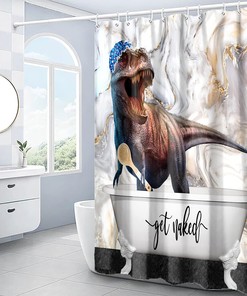 Colorful Dino Monster Shower Stall Curtain For Children'S Bathroom