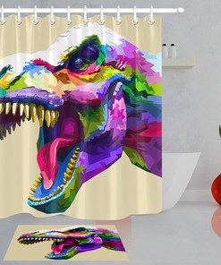 Colorful Dinosaur Head Pattern Fabric Shower Curtain For Bathroom