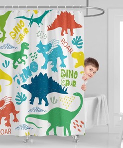 Colorful Dinosaur Print Waterproof Shower Curtain for Kids Bathroom