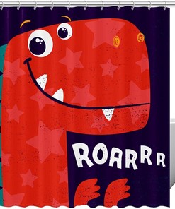 Colorful Dinosaur Shower Curtain For Kids Bathroom Decor