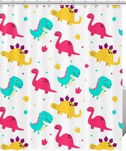 Colorful Dinosaur Shower Curtain Made With High-Quality Fabric For A Vibrant Bathroom Decor